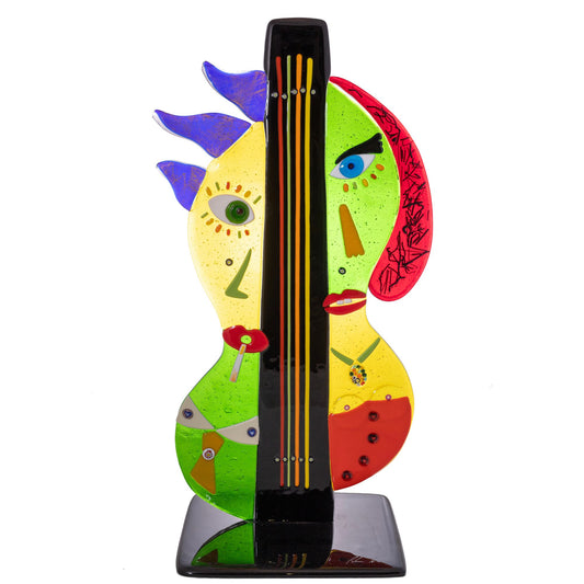 Scultura Violino in Vetro di Murano Multicolore - H30cm Larghezza 15cm - Realizzata a Mano