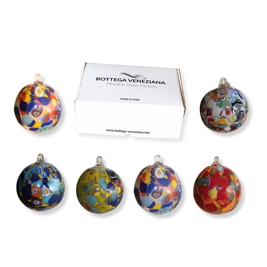 Confezione di 6 Palline di Natale in Vetro di Murano - Multicolore con Murrine